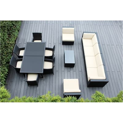Ohana Outdoor Patio 14 Piece Black Wicker Sofa and Dining Set