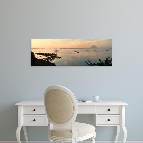 Easy Art Prints Panoramic Images's 'Boats in a bay, Morro Rock, Morro Bay, San Luis Obispo, California' Canvas Art
