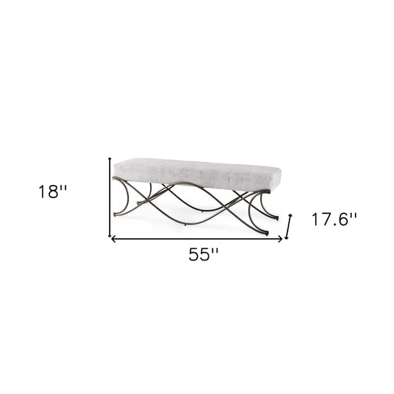 HomeRoots 55" Dark Gray and Nickel Chenille and Metal Upholstered Bench - 55 in. x 18 in. x 17.6 in.
