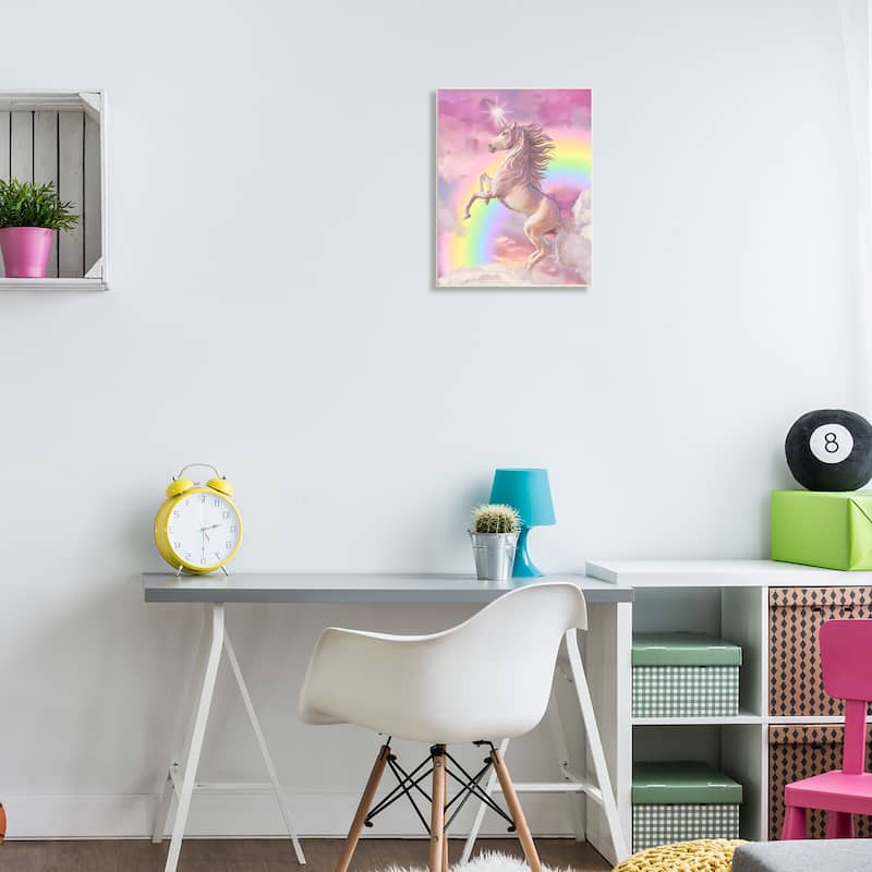 Stupell Dazzling Unicorn Fluffy Pink Clouds Fantasy Rainbow Wall Plaque Art Design By Ziwei Li