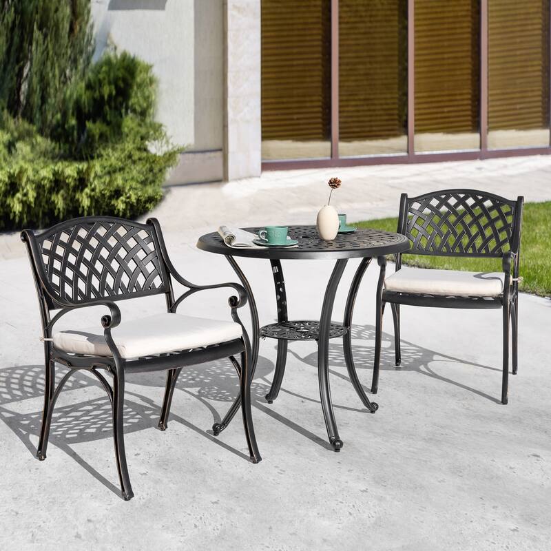 Outdoor 2-Person Cast Aluminum Bistro Set with Umbrella Hole