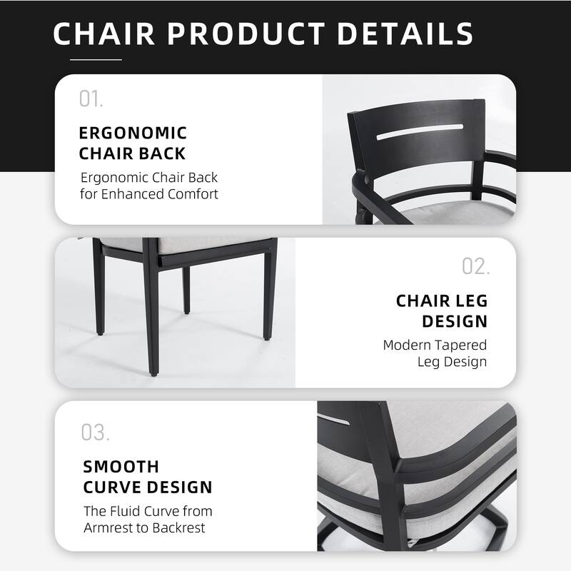7-Piece Outdoor Patio Aluminum Dining Set with Marble-pattern Tabletop, 2 Swivel Rocker & 4 Armchairs, Umbrella Hole