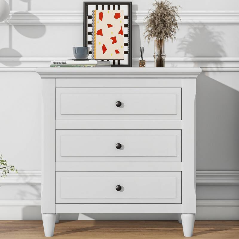 Contemporary 3-Drawer Nightstand - Bedside Cabinet Offers Ample Storage for Personal Items - White