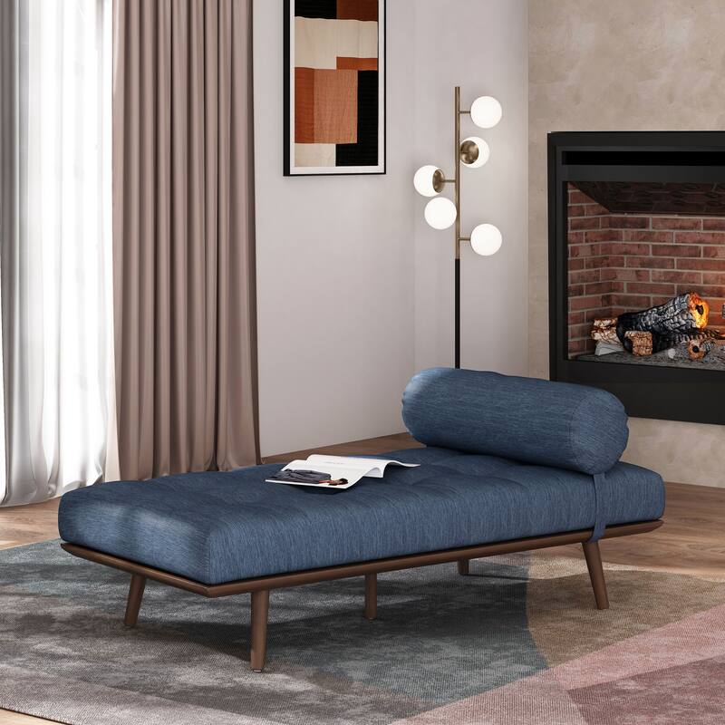 Navy Blue 64" Tufted Chaise Lounge Chair with Wood Frame - Navy Blue