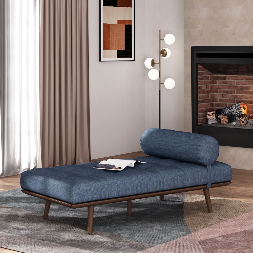 Navy Blue 64" Tufted Chaise Lounge Chair with Wood Frame