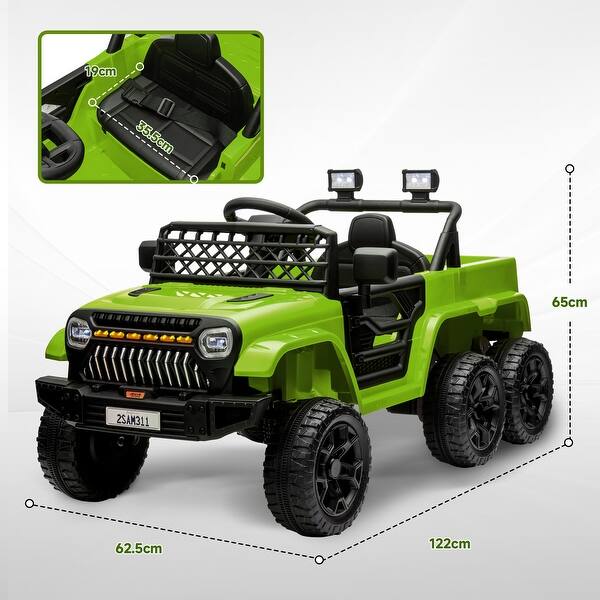 dimension image slide 3 of 6, 12V 4x4 Kids Ride On Truck with Back Trailer, Switchable 2WD/4WD, Remote Control, LED Lights, Music, Red