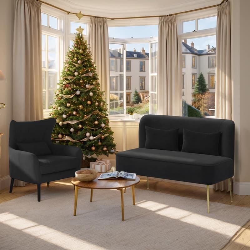 Velvet Upholstered Metal Legs Tuft Thick Cushion Loveseat
