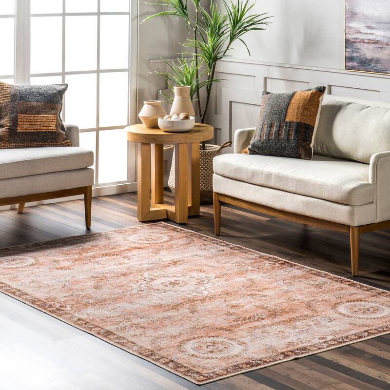 Nuloom Kirsi Vintage Medallions SplashGuard Machine Washable Area Rug - 5' x 8' - Rust - Rectangle