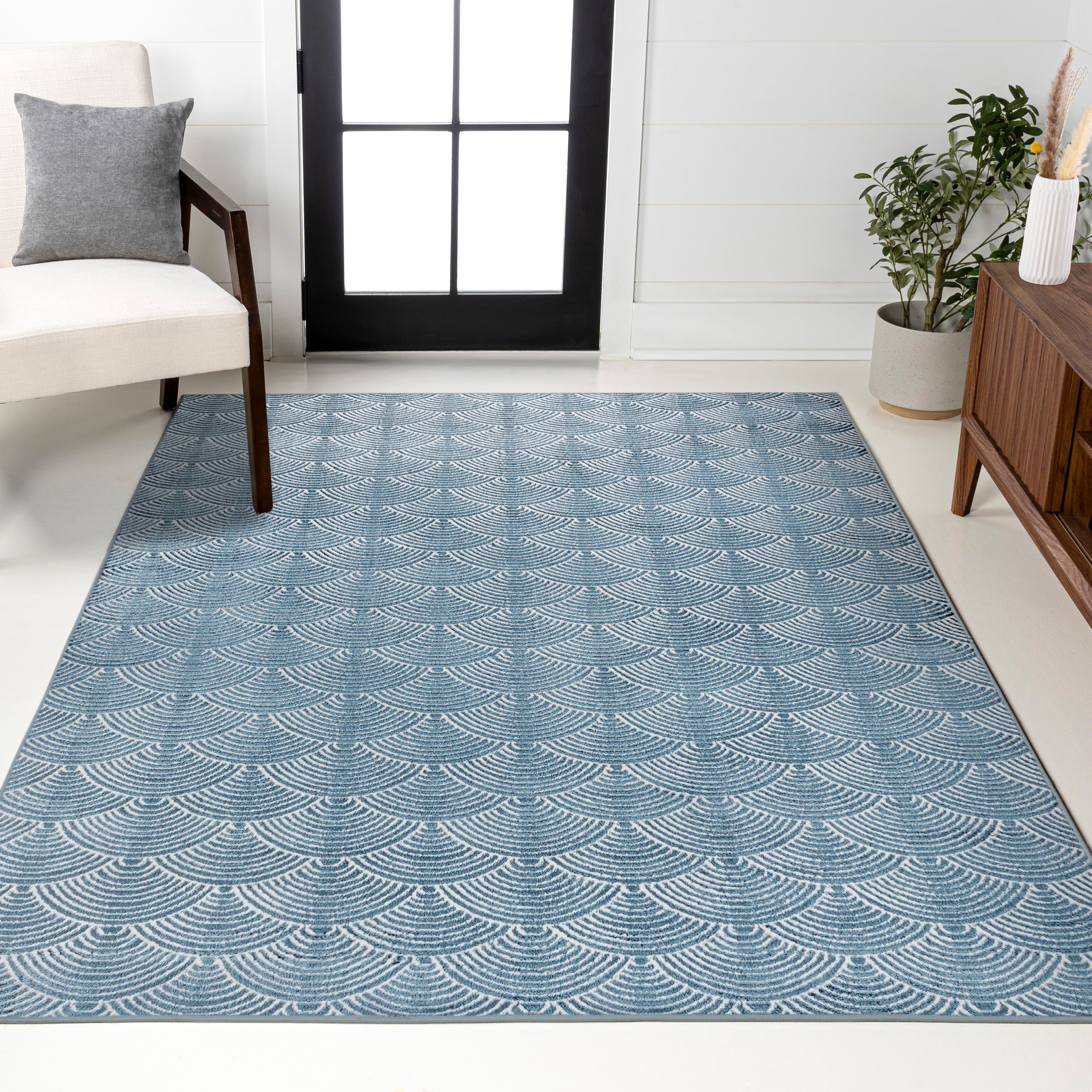 JONATHAN Y Cole Geometric Art Deco Fan Pattern High-Low Rug - On