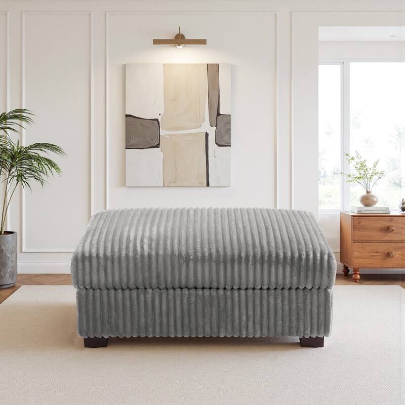 41" W Plush Corduroy Upholstered Rectangular Ottoman