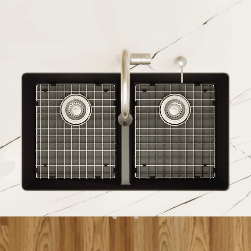 Karran 32" Undermount Double Equal Bowl Quartz Kitchen Sink Kit - 32" x 19.5" x 9"