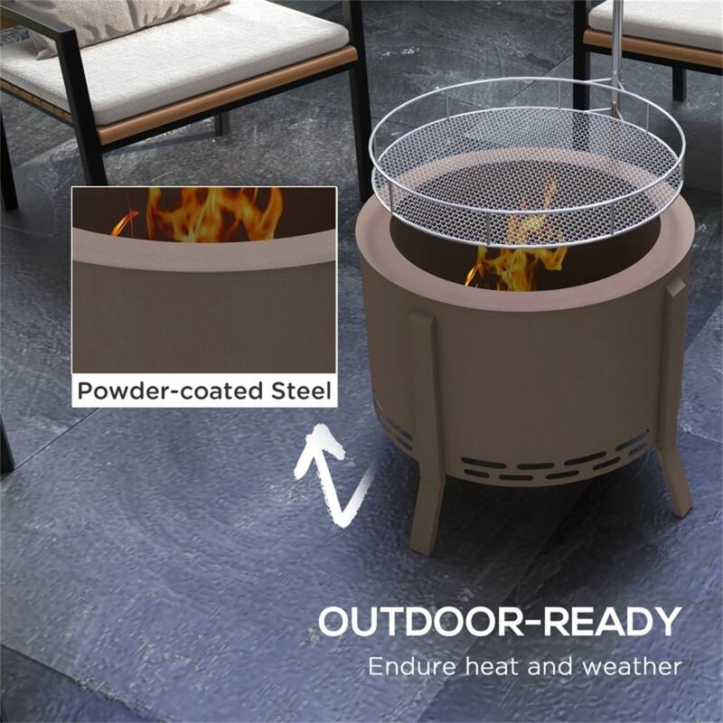 Smokeless Wood Burning Fire Pit with BBQ Grill Bronze Steel Outdoor Fire Pit with Poker 19 Inch - 19" Diameter x 16.5" Height