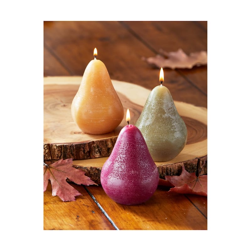 Yellow Pear Candle - Sculpted Flame Candle, Everyday Decor, Paraffin Wax, 4" H x 3" L x 3" W, Wipe Clean