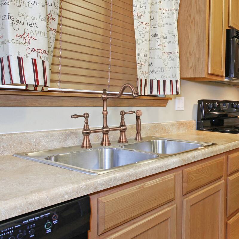Two-Handles Bridge Kitchen Faucet with Side Sprayer 8-3/8 Inch High Arc