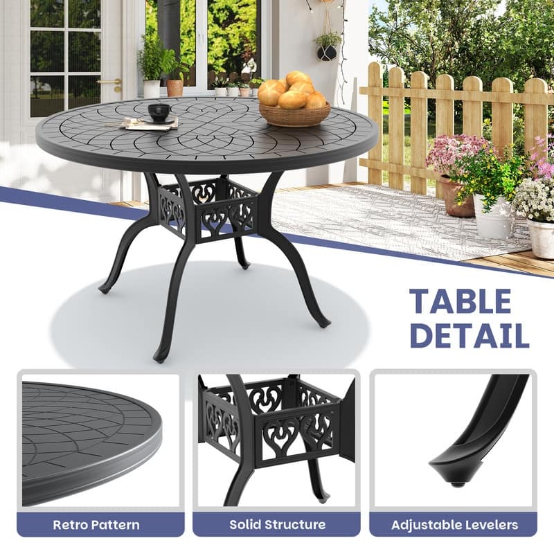 47.24 inch Black Round Cast Aluminum Patio Table with Retro Design