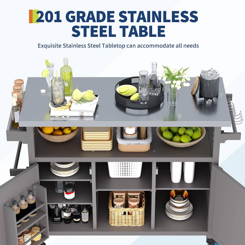 Outdoor Prep Table Grill Cart with Storage Cabinet for Patio BBQ