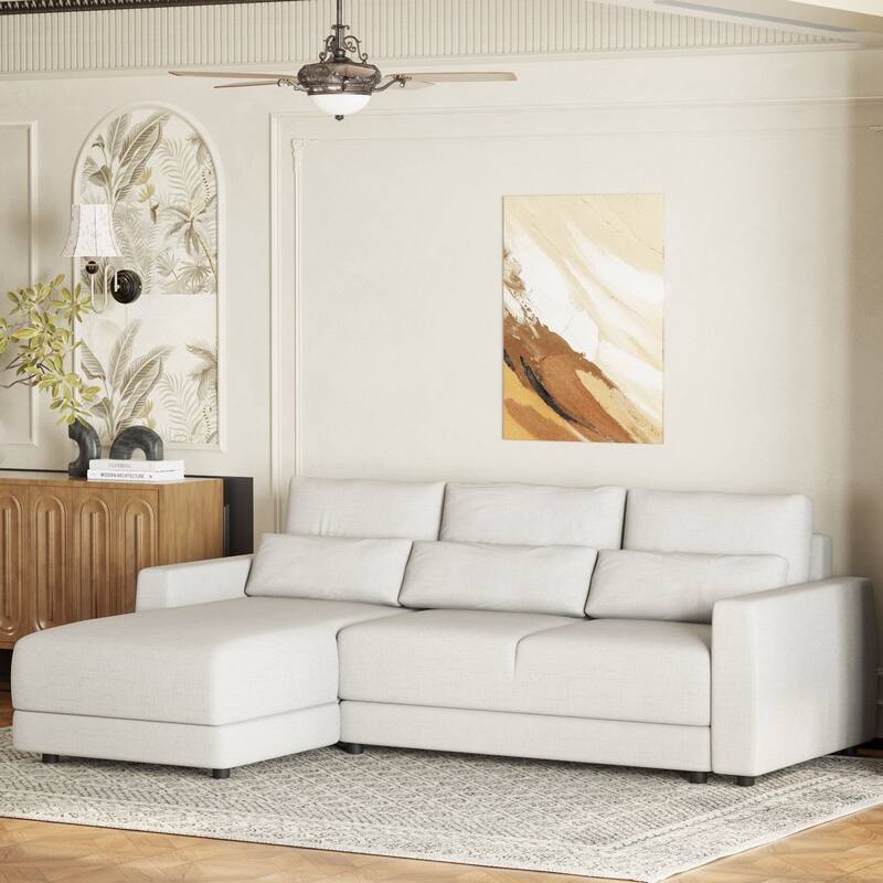 92.90 in Wide Square Arm Fabric L-shaped Removable Back Cushions and 3 Pillows Sofa