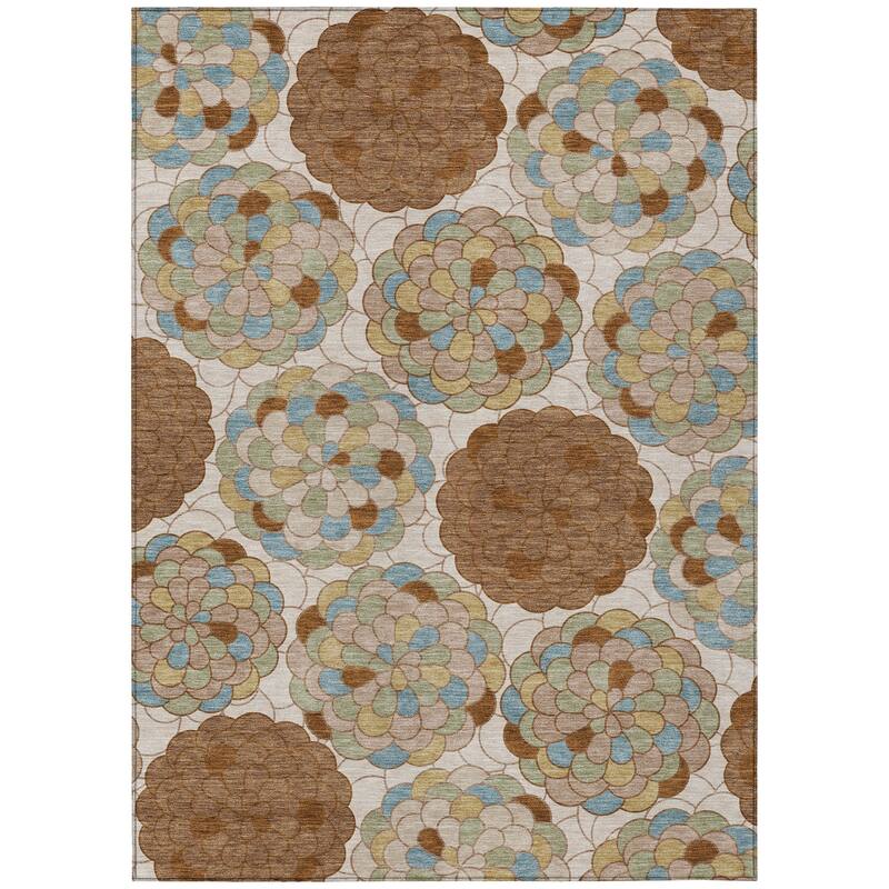 Machine Washable Indoor/ Outdoor Mosaic Cluster Chantille Rug