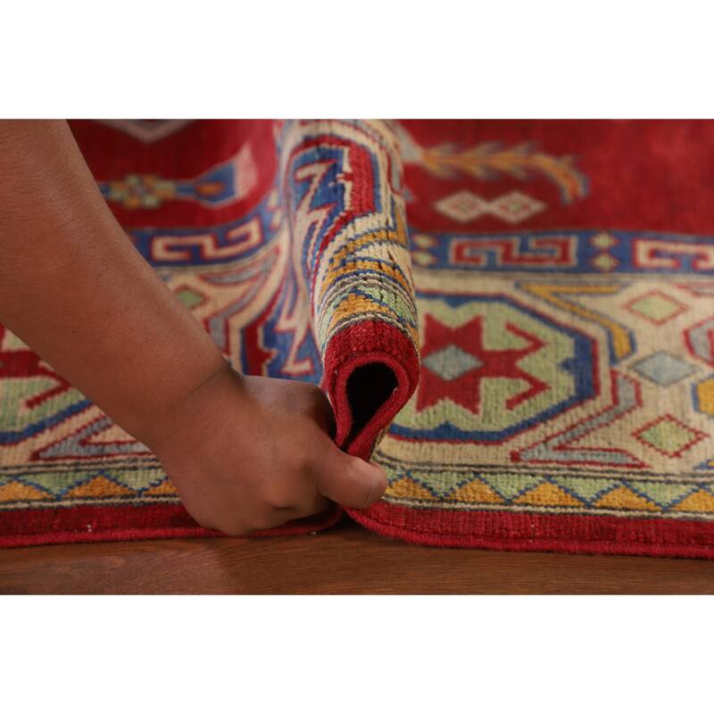 Red Geometric Kazak Rug Handmade Wool Carpet - 7'10"x 9'6"