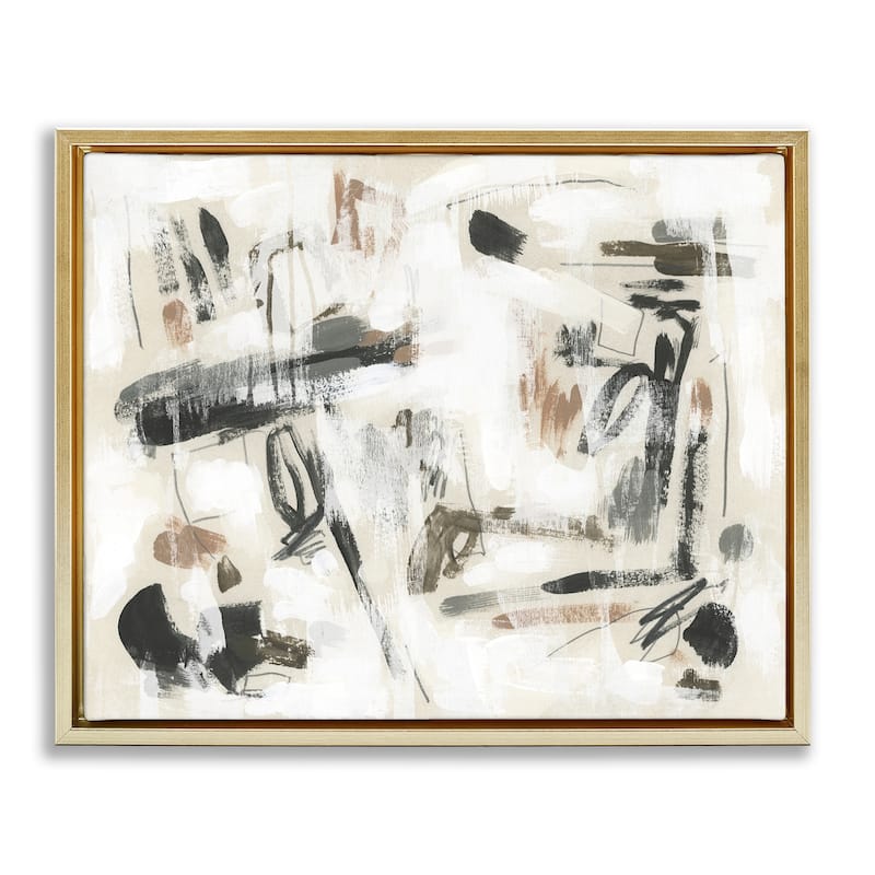 Stupell Subtle Abstract Brush Strokes Framed Floater Canvas Wall Art Design By June Erica Vess - 31 x 25 - Gold