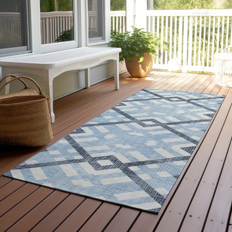 Machine Washable Indoor/ Outdoor Chantille Contemporary Trellis Rug