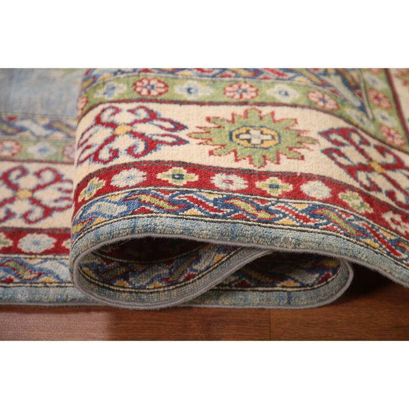 Light Blue Kazak Area Rug Hand-Knotted Traditional Wool Carpet - 6'6" x 9'7"