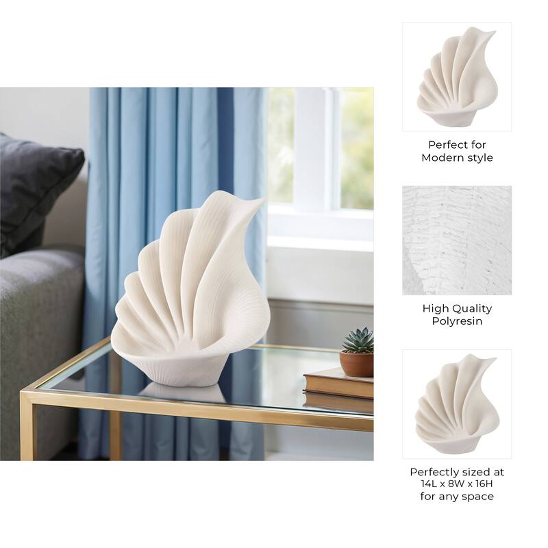 Resin Sculpture Modern Fan-Shaped Abstract Design - 16" White - 14" x 8" x 16"