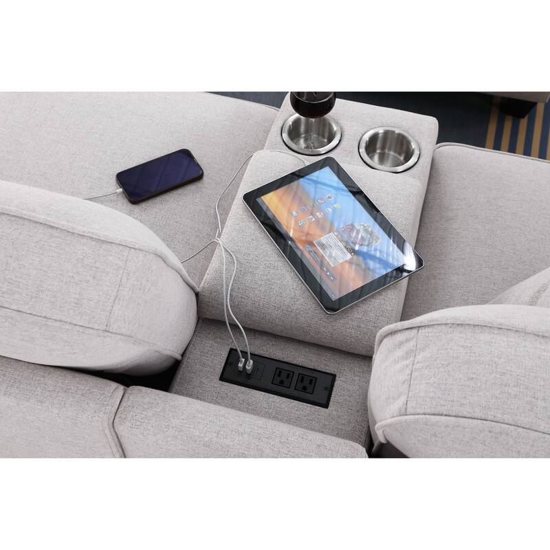 Modern Linen Sectional Sofa with Removable Back Cushions,Accent Sofa with Ottoman,Cupholder and USB port