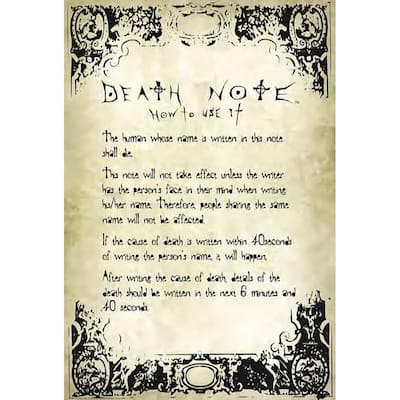Deathnote Note Art Poster - 24 x 36 Inch