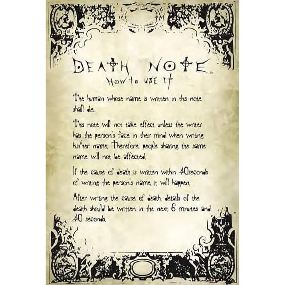 Deathnote Note Art Poster - 24 x 36 Inch