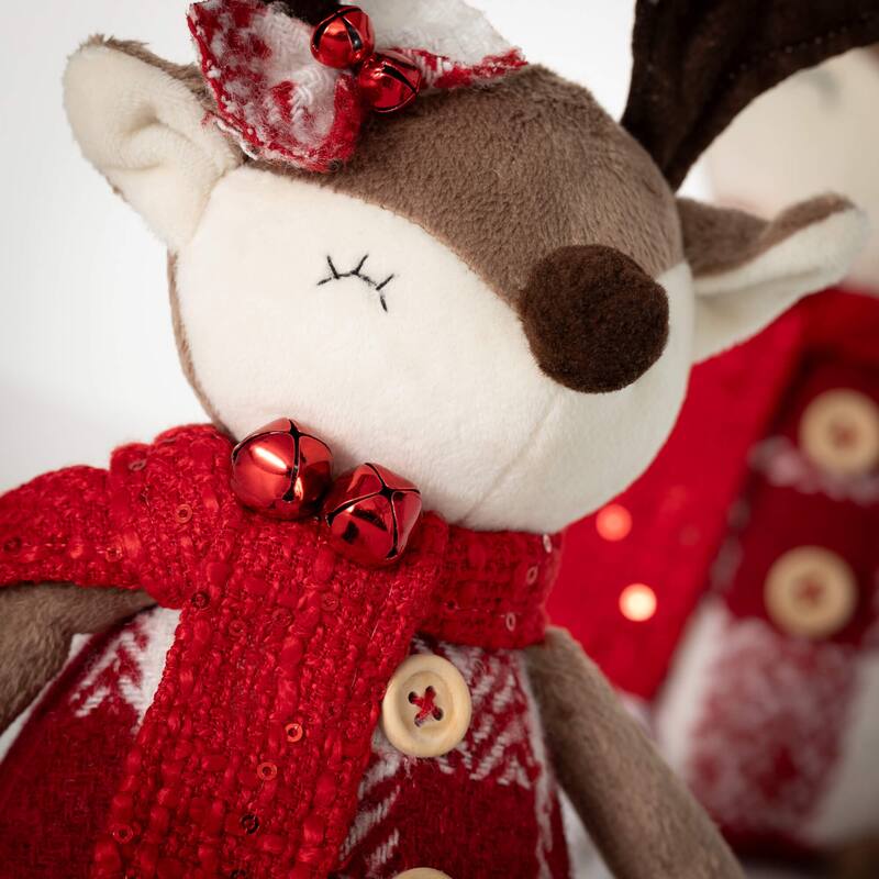 12.25"H Sullivans Christmas Plush Sitting Reindeer Set of 2, Multicolor