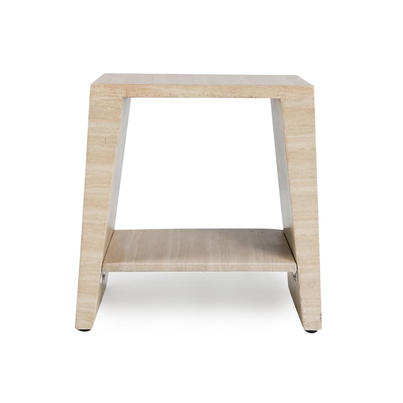 Classic Home Rosen Outdoor Round Stone End Table in Beige - 22" Rectangular