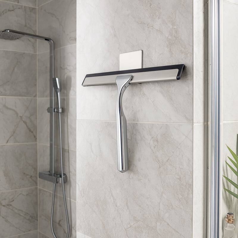 Silver Stainless Steel Window Bathroom Cleaning Squeegee - 10" - Silver