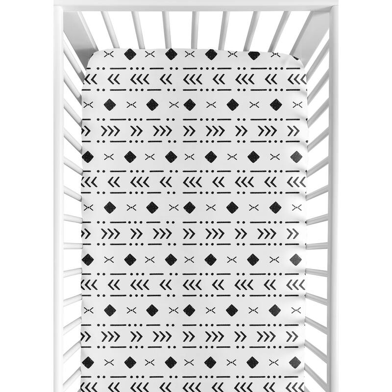 White Black Boho Tribal Mudcloth Boy Girl Fitted Crib Sheet - Black and White Woodland Bohemian Southwest Geometric Arrow Aztec