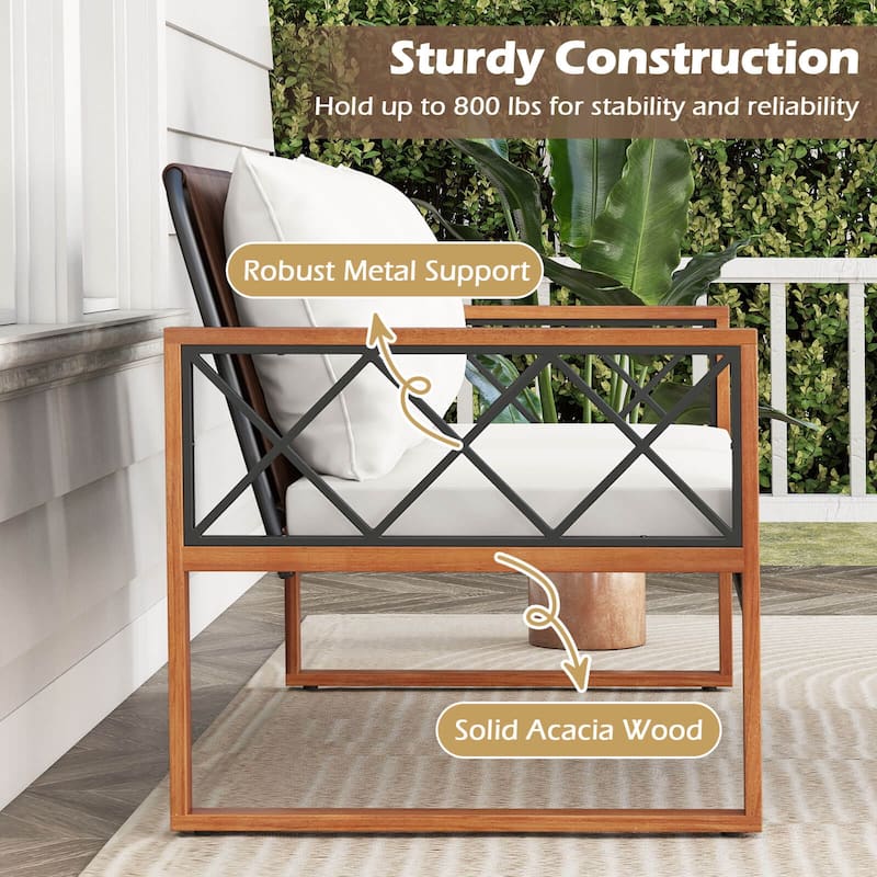 Costway 2 Pieces Patio PE Wicker Furniture Set Outdoor Acacia Wood - See Details