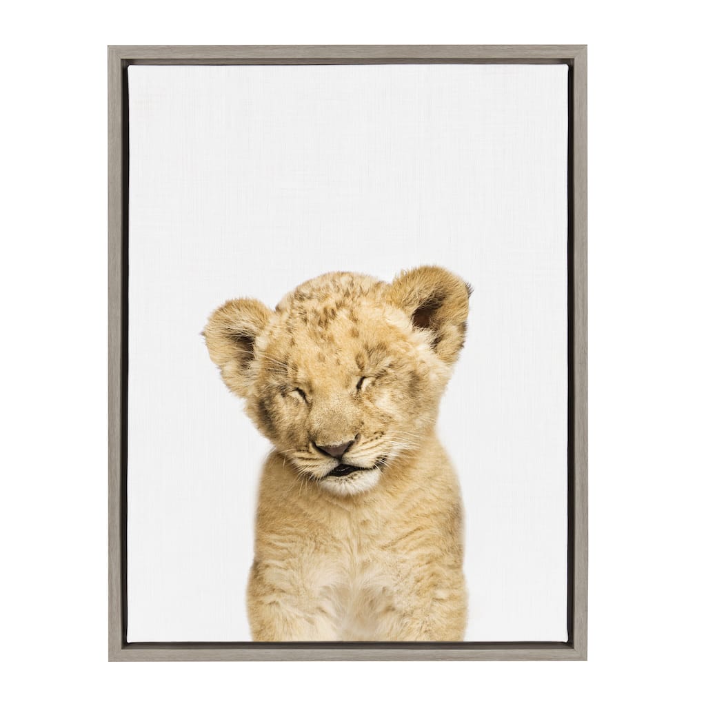 Sylvie Sleepy Baby Lion Animal Print Framed Canvas Art by Amy Peterson