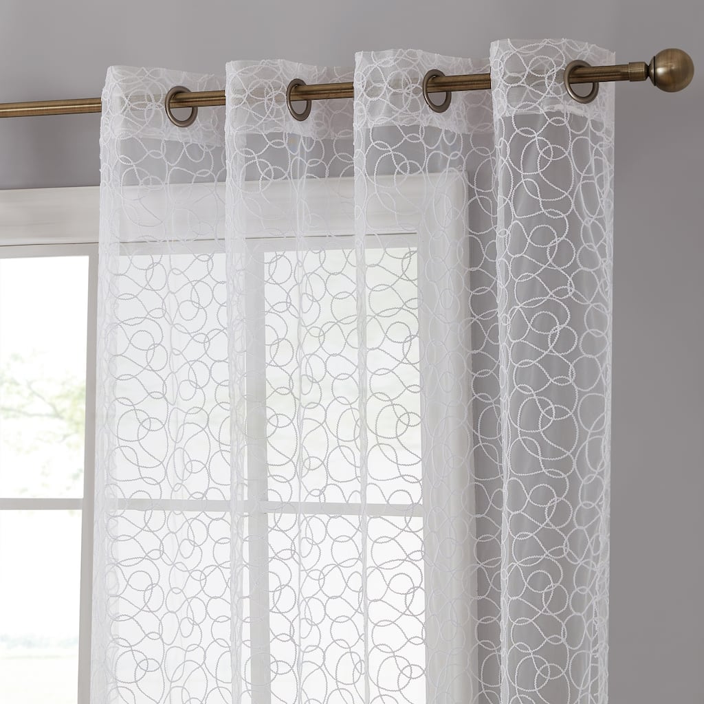 HLC.me Audrey Embroidered Premium Soft Decorative Sheer Voile Light Filtering Grommet Window Curtain Panels - Set of 2