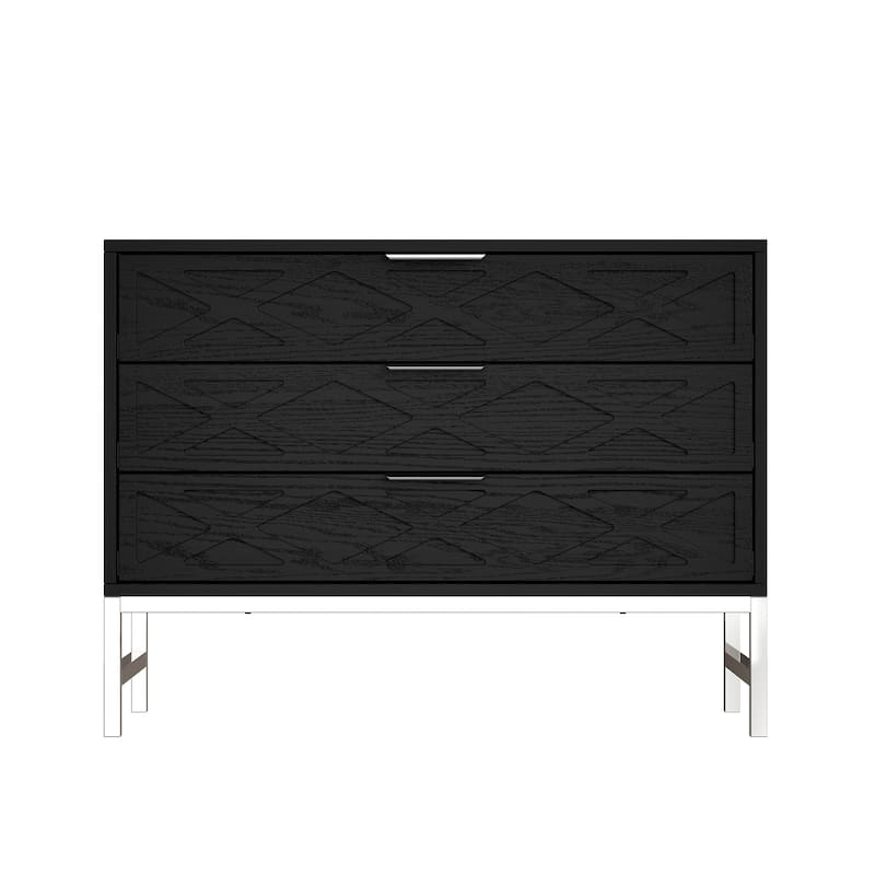 31.5 Inch Wide Nightstand with 3 Drawers Black Wooden Bedside Table