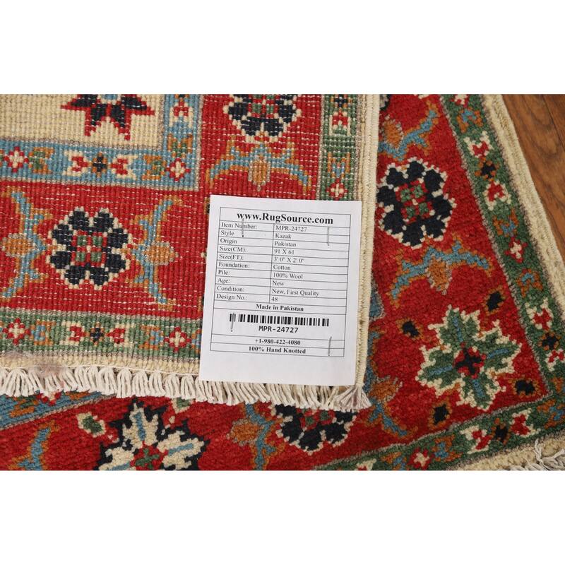Traditional Kazak Oriental Foyer Rug Handmade Bedroom Wool Carpet - 2'0"x 3'0"