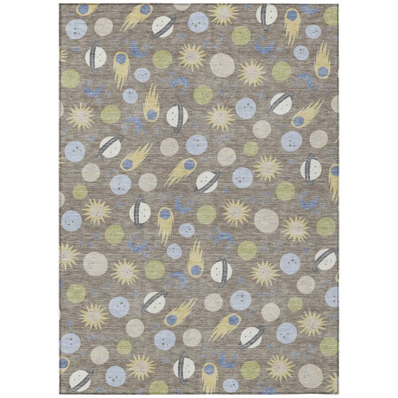 Machine Washable Indoor/ Outdoor Planets Comets Chantille Rug