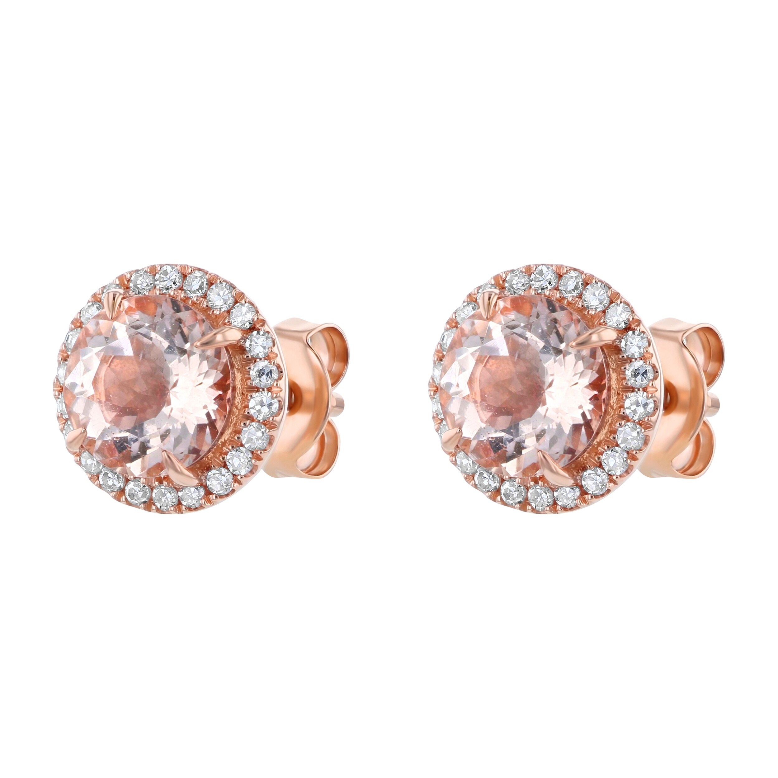 2Ct Oval Cut Peach Morganite & Diamond Halo Stud Earrings 14k Rose Gold Finish 