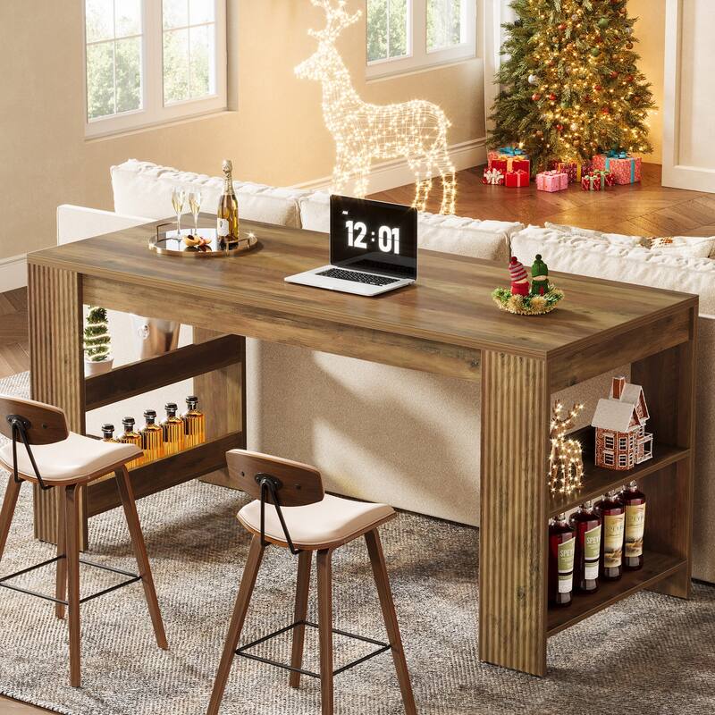 63'' Bar Table, Bar Height Pub Table Bar Unit with Storage Shelves