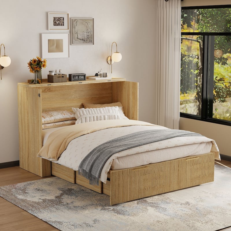 Full Size Murphy Bed with USB Port and a Large Drawer