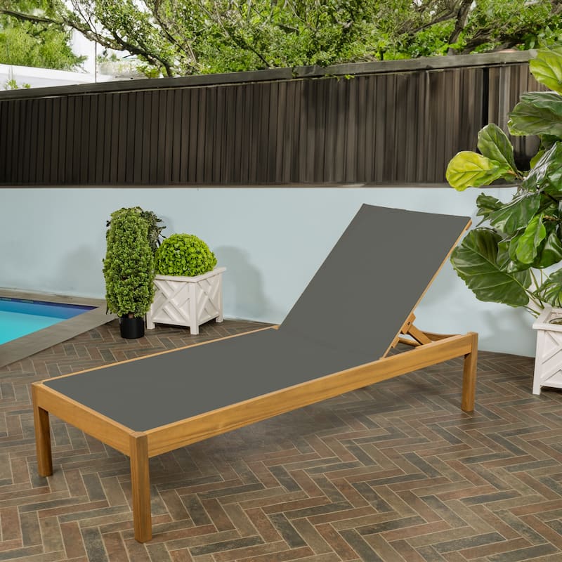 Leo 77.56"x26.38" Modern Minimalist Adjustable Acacia Wood Chaise Outdoor Lounge Chair, Natural by JONATHAN Y