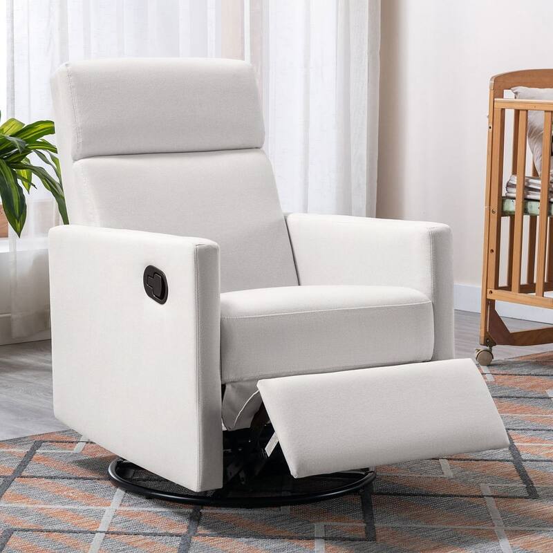 Modern 360° Swivel Sliding Linen Upholstered Recliner - Beige