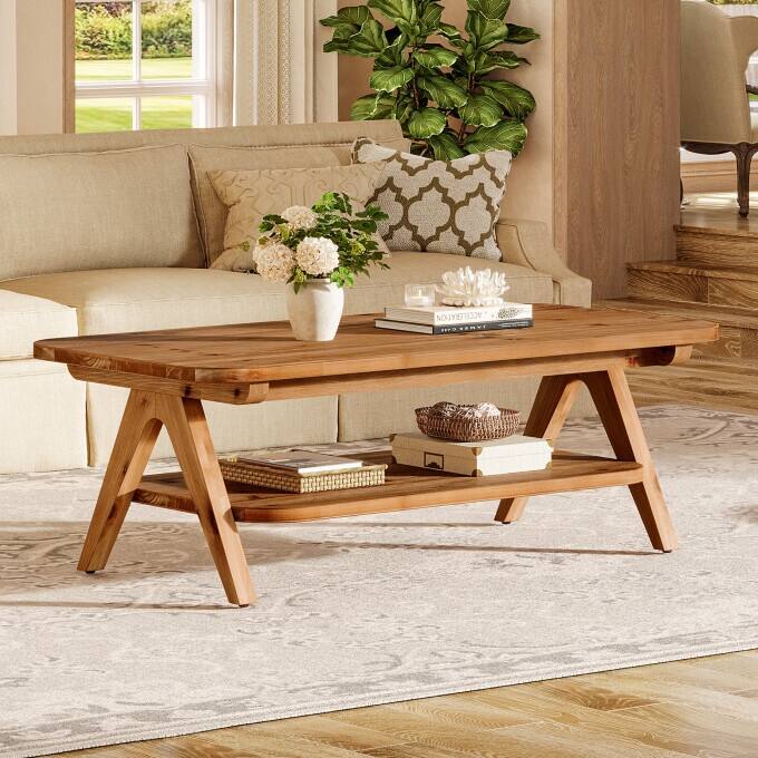 47.2"W Solid Wood Coffee Table With Storage