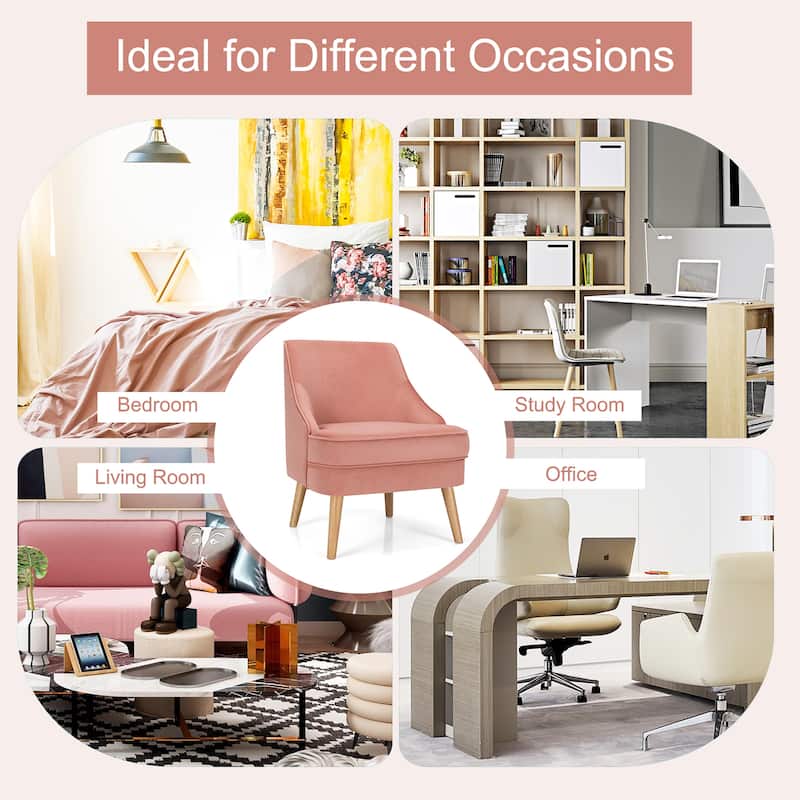 Costway Accent Chair Velvet Upholstered Single Sofa with Rubber Wood - 27'' x 25'' x 30''