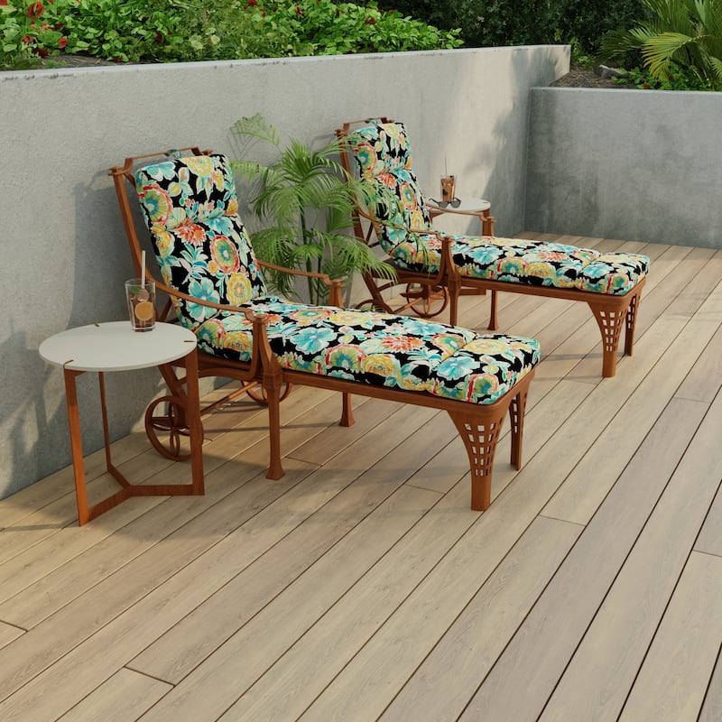 72" x 22" Black Floral Outdoor Chaise Lounge Cushion with Ties and Loop - 72'' L x 22'' W x 3.5'' H - Colsen Noir