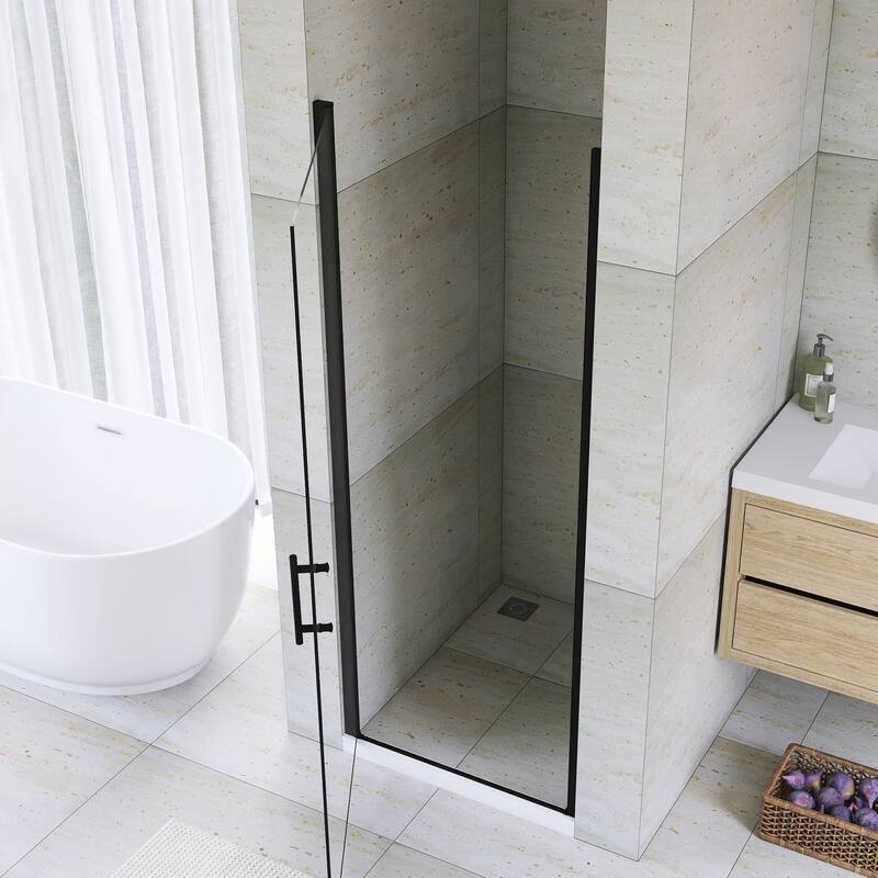 Pivot Semi-Frameless Shower Door in Matte Black Finish
