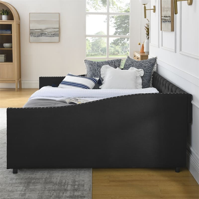 Queen Size Upholstered Tufted Daybed with Drawers and Copper Nail